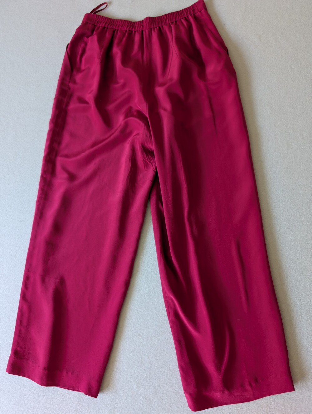 Vintage 100% Silk Pleated Trousers Burgundy Wine Purple 12P/28 Waist High Rise image 2